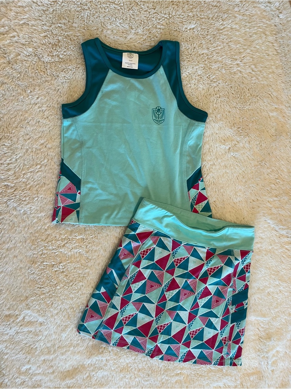 Street Tennis Club Youth Athletic Tank & Skort Set - Teal & Magenta Sz 8